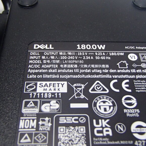 Genuine Dell 180W 19.5V 9.23A LA180PM180 HA180PM180 Laptop Charger Power Adapter - Picture 2 of 7